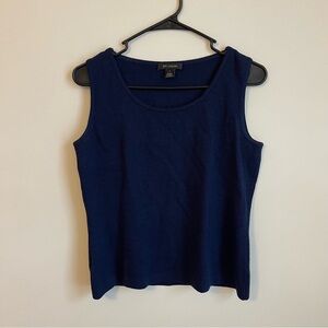 St. John Knits Santana Knit Scoop Neck Wool Blend Tank Navy Quiet Luxury Minimal